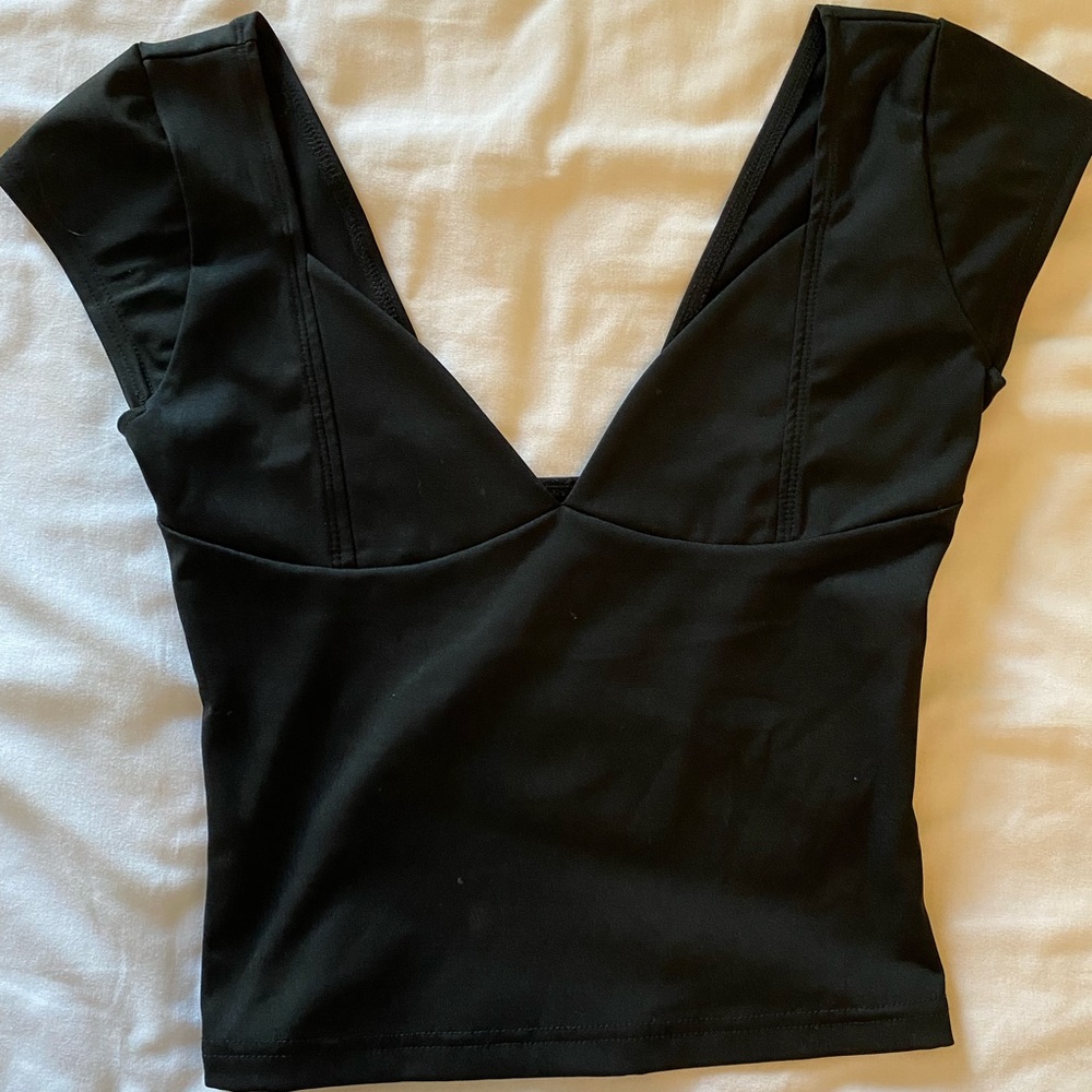 Black V-Neck Women's Top